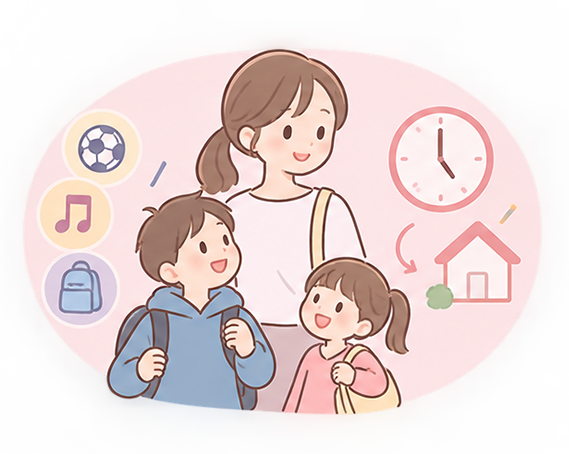平日の夕方以降、ご兄弟を習い事に送迎する間や夕食までの時間をお願いしたい